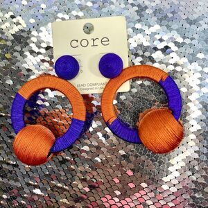 Women's Fashion Tightly Thread Loop Dangle Earrings Pierced New Orange/Purple